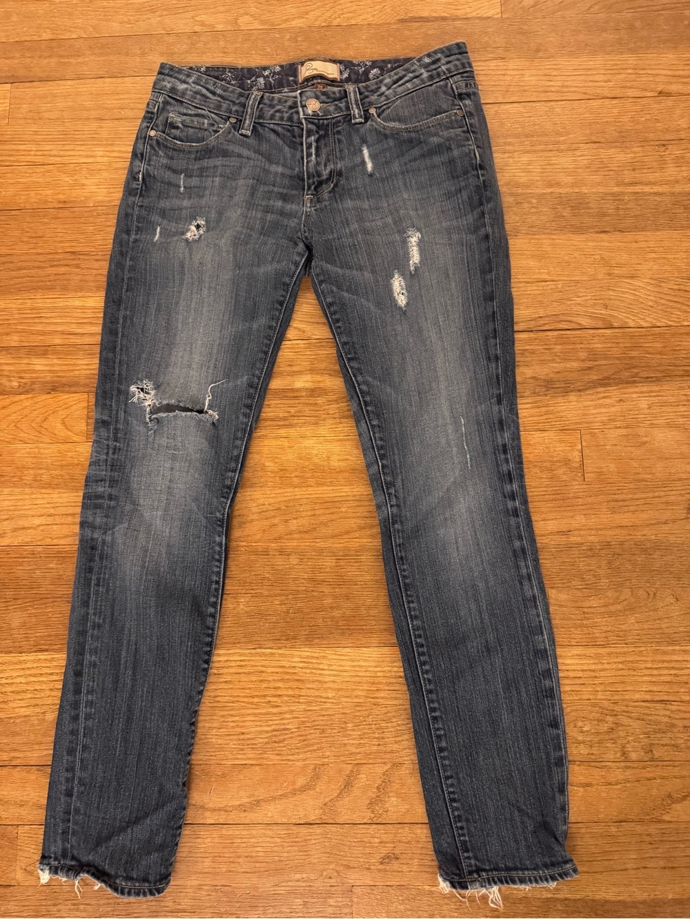 Paige Women's Blue Distressed Straight Leg Jeans - Size 28 (Waist 29)
 b83